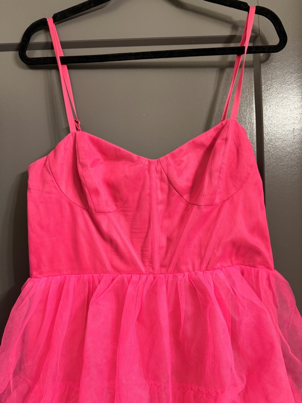 Lulus Hot Pink Tiered Tulle Corset Dress - Picture 3 of 6